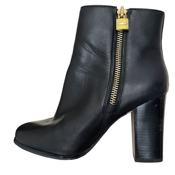 Michael Kors Frenchie Vachetta Leather Ankle Boot 7.5 Black Heeled Bootie Zip